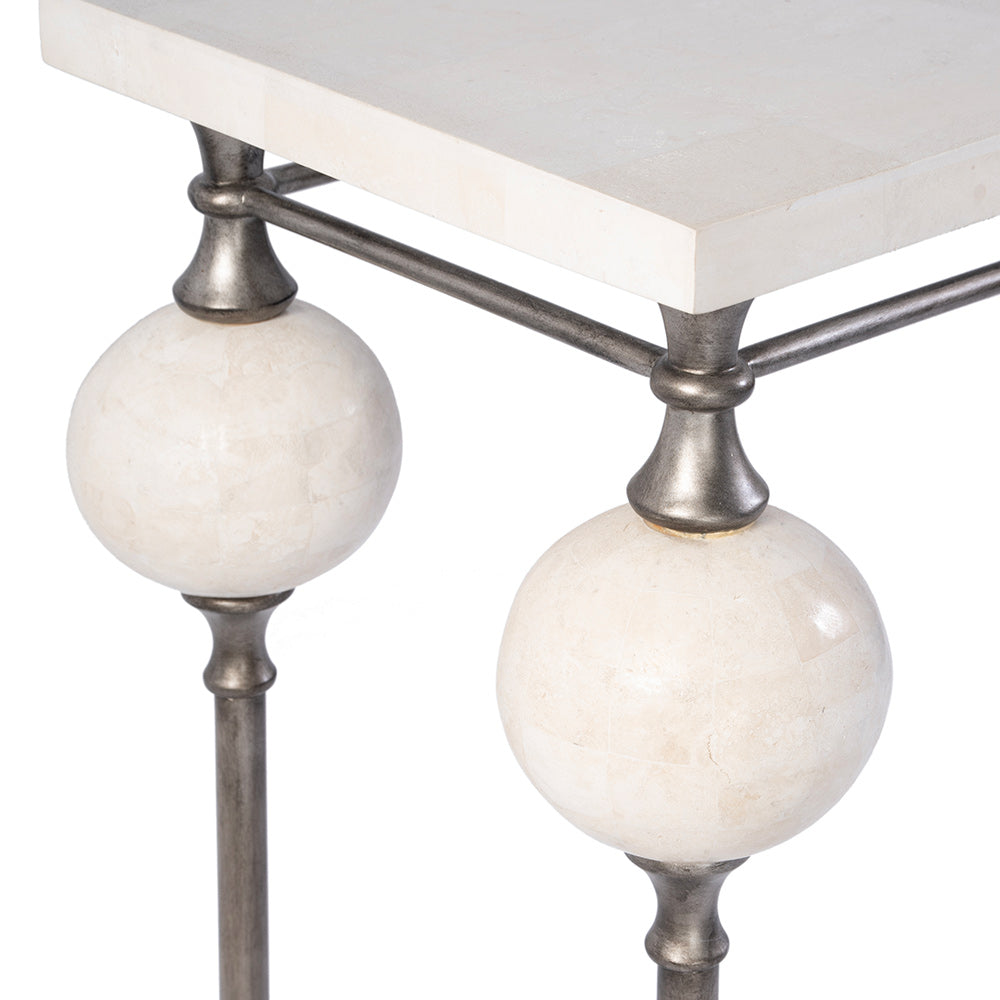 Butler Specialty Company - Amadeo 49 in. W Rectangular Stone and Metal Console Table, White, Silver - 5914070 View 4