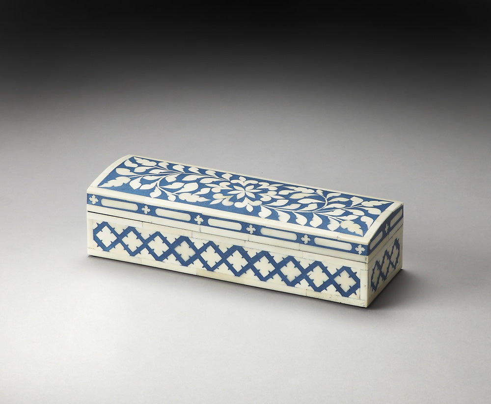 Butler Specialty Company - Hors D'oeuvres - Amanda 12 in. W Rectangular Bone Inlay & Wood Accent Storage Box, Blue - 3232016