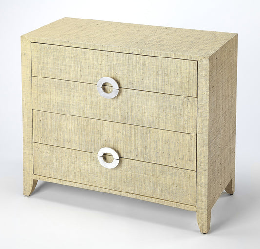 Butler Specialty Company - Amelle 4-Drawer Raffia Accent Chest, Cream, Yellow - 4483349_CLOSEOUT