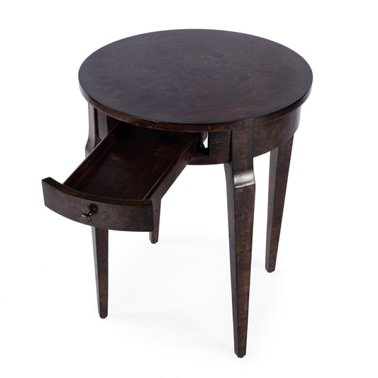 Butler Specialty Company - Heritage - Archer 20 in. W Round Wood 1 Drawer Burl Side Table, Dark Brown - 341446
