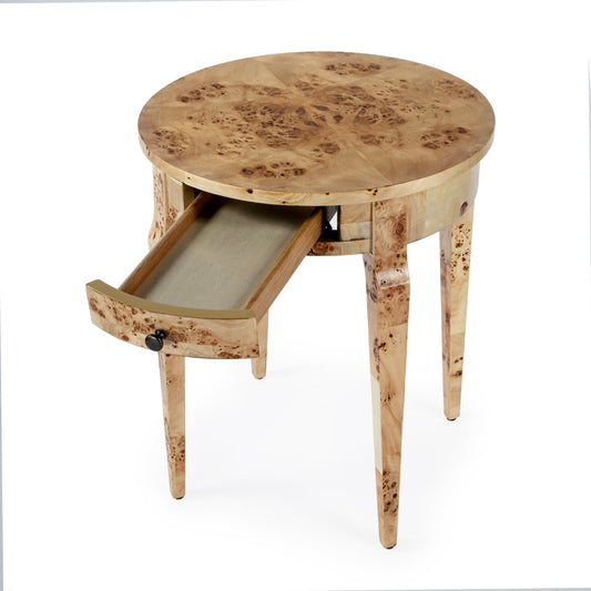 Butler Specialty Company - Heritage - Archer 20 in. W Round Wood 1 Drawer Burl Side Table, Light Brown - 341443