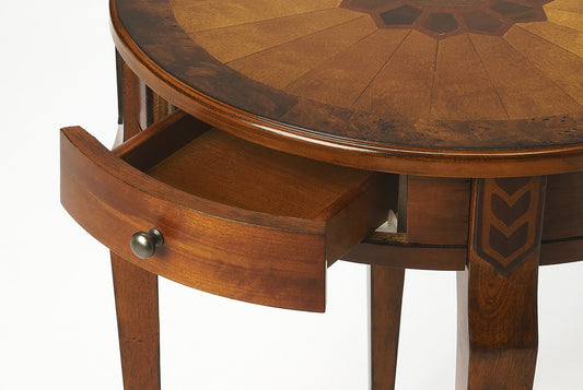 Butler Specialty Company - Heritage - Archer 20 in. W Round Wood 1 Drawer Burl Side Table, Medium Brown - 341101