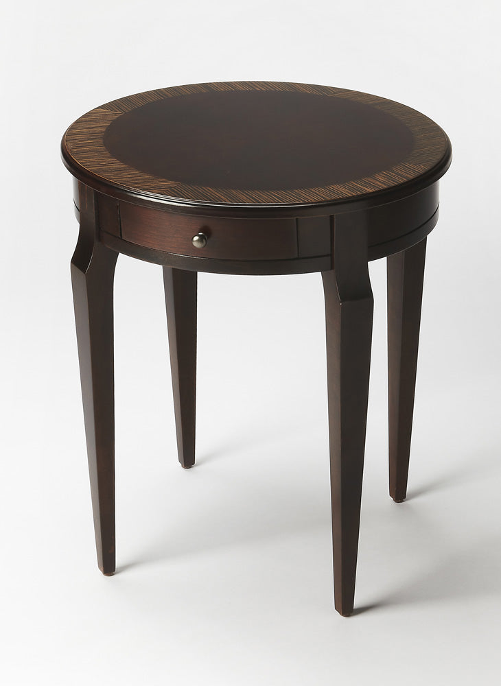 Butler Specialty Company - Heritage - Archer 20 in. W Round Wood 1 Drawer Burl Side Table, Dark Brown - 341211