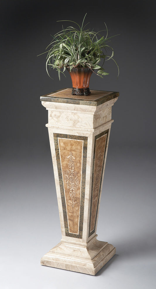 Butler Specialty Company - Heritage - Augustus 41 in. H Etched Fossil Stone & Wood Pedestal Stand, Multi-Color - 6062070