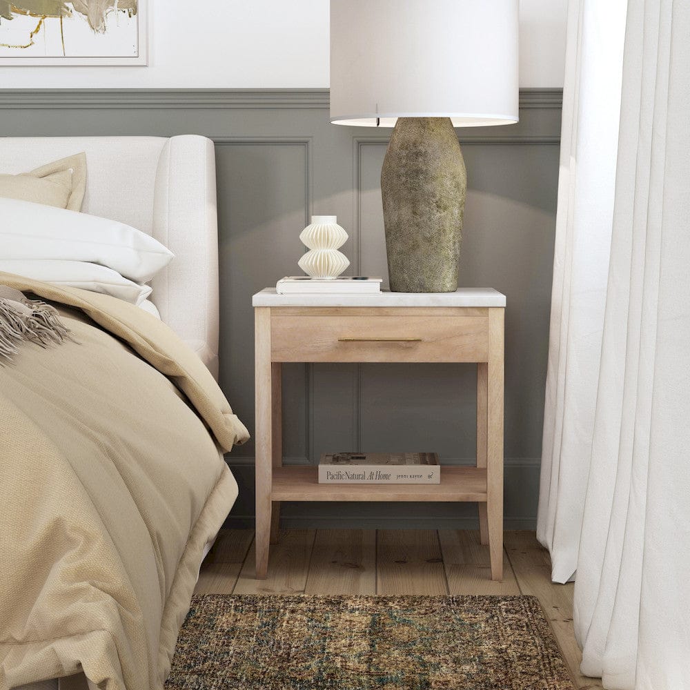 Butler Specialty Company - Averly 22 in. W Rectangular Marble and Wood 1 Drawer Nightstand w Lower Open Shelf, Light Brown - 6294455 view 6