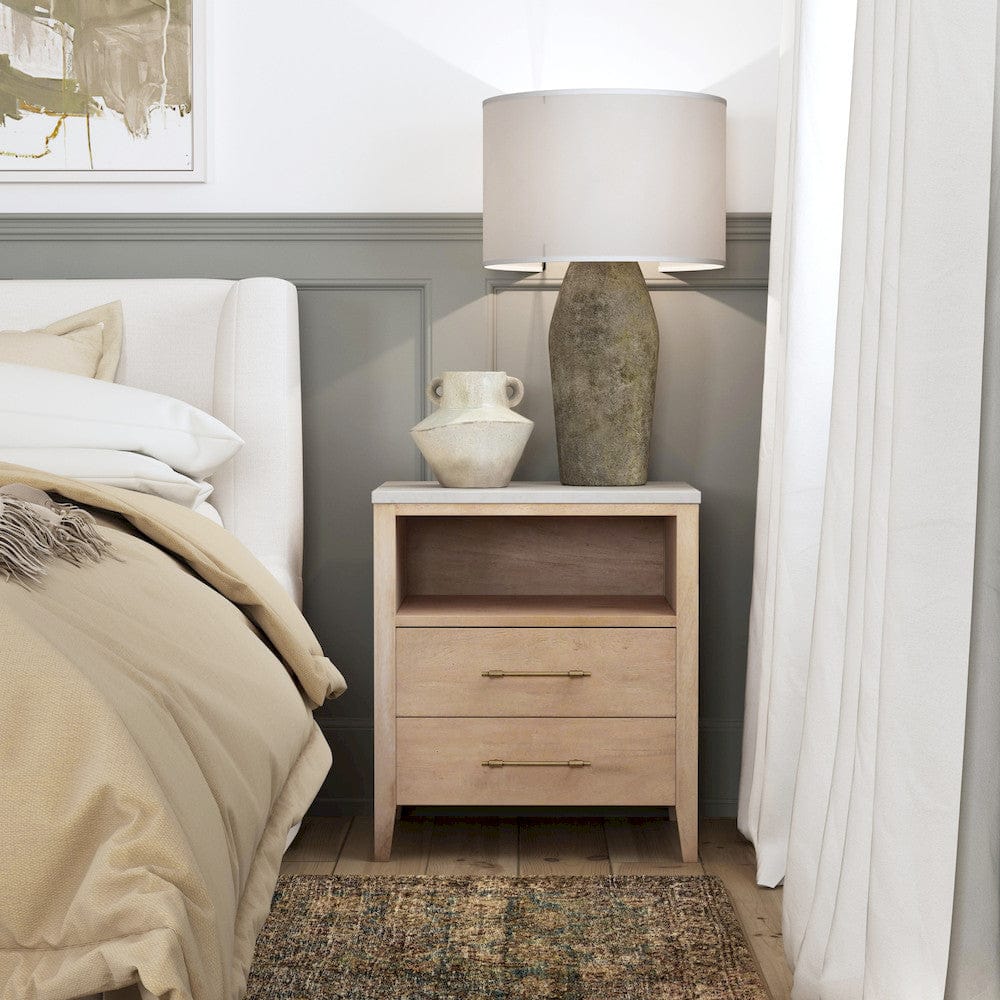Butler Specialty Company - Averly 22 in. W Rectangular Marble and Wood 2 Drawer Nightstand w Top Open Shelf, Light Brown - 6295455 view 6