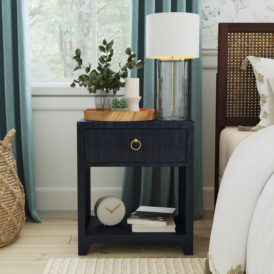 Butler Specialty Company - Bar Harbor - Bar Harbor 24 in. W Rectangular Raffia 1 Drawer Nightstand, Navy Blue - 5669410