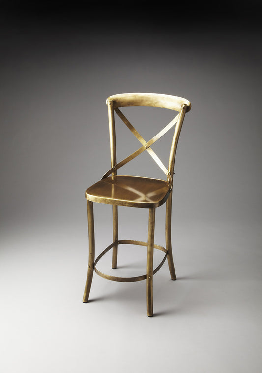 Butler Specialty Company - Bennington 24 in. Seat Height Iron Antique Counter Height Stool with Back & Footrest, Gold - 3432330