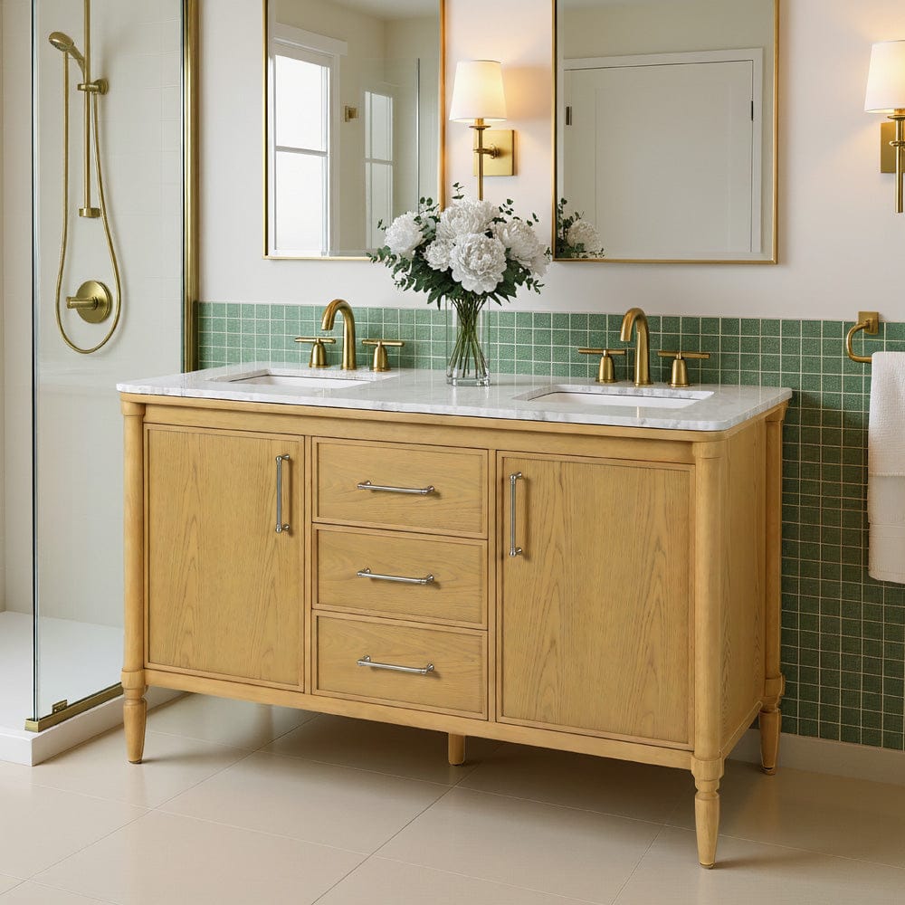 Butler Specialty Company - Bianca 60 in. W Wood & Marble Double Sink Bathroom Vanity, Light Brown - 5991492 view 4