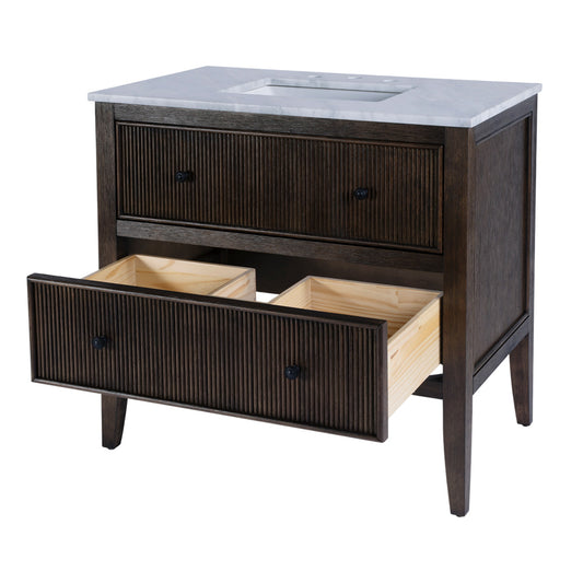 Butler Specialty Company - Bristol 36 in. W Marble and Wood 1 Drawer Ribbed Bathroom Vanity, Dark Brown - 5997508 view 2