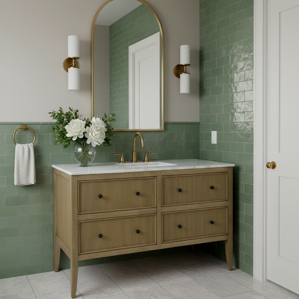 Butler Specialty Company - Bristol 60 in. W Marble and Wood 4 Drawer Ribbed Bathroom Vanity, Natural - 5996511 view 4