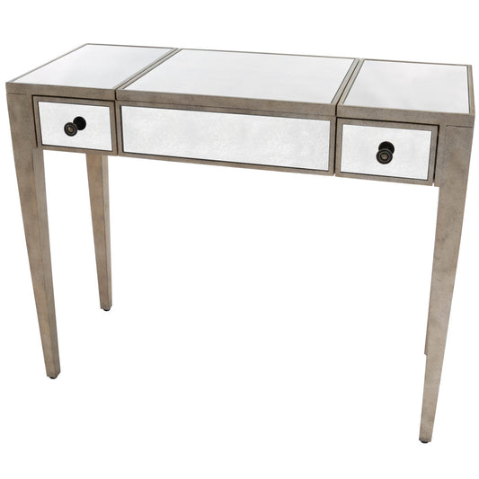 Butler Specialty Company - Constance 40 in. W Kidney Shaped Mirror & Wood 2 Drawer Vanity Table, Silver - 3506146