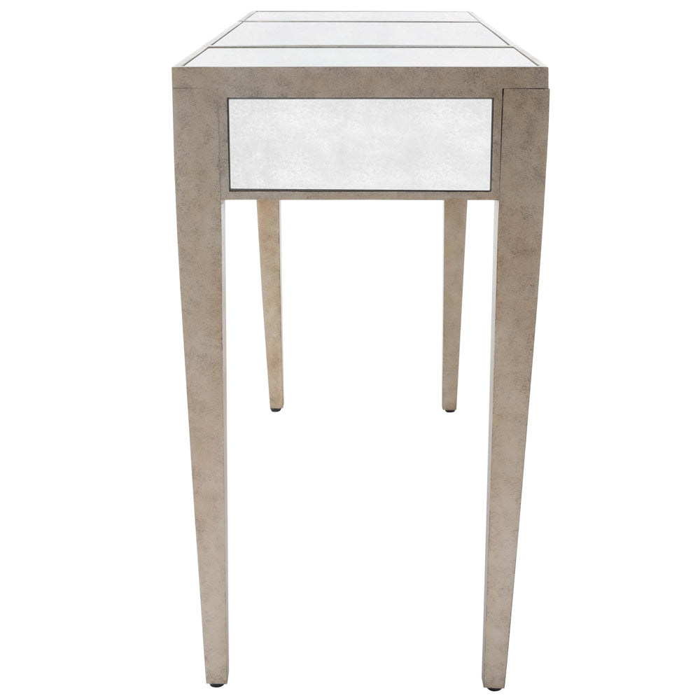 Butler Specialty Company - Constance 40 in. W Kidney Shaped Mirror & Wood 2 Drawer Vanity Table, Silver - 3506146