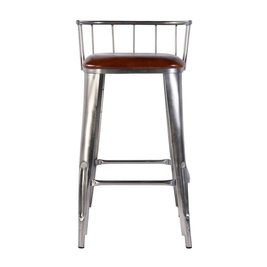 Butler Specialty Company - Coriander 31 in. Seat Height Leather & Iron Bar Height Stool w Back and Footrest, Brown, Silver - 5920344 View 2