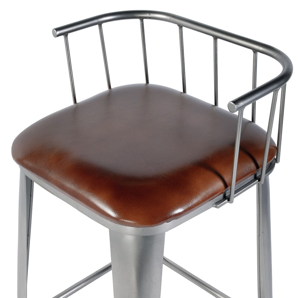 Butler Specialty Company - Coriander 31 in. Seat Height Leather & Iron Bar Height Stool w Back and Footrest, Brown, Silver - 5920344 View 4