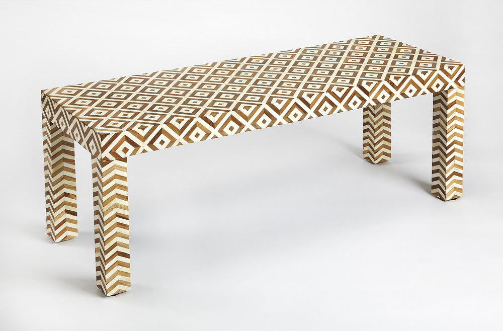 Butler Specialty Company - Crispin Wood & Bone Inlay 48"W Bench, Light Brown - 4498338