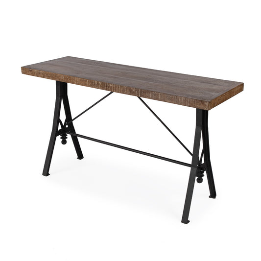 Butler Specialty Company - Croyden 56 in. W Rectangular Wood & Iron Industrial Chic Trestle Console Table, Medium Brown - 5684330_CLOSEOUT