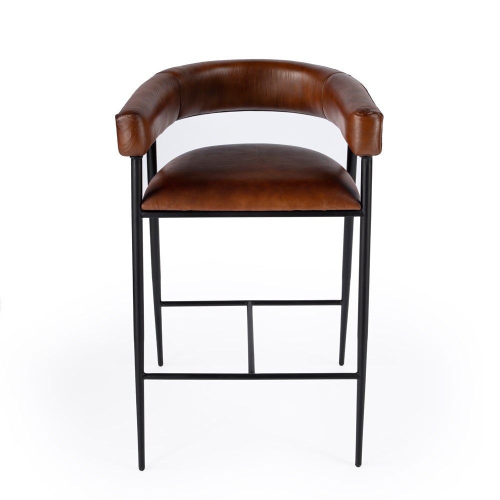 Butler Specialty Company - Dallas Leather and Iron cushioned 28.5" Bar Stool, Medium Brown - 5618344