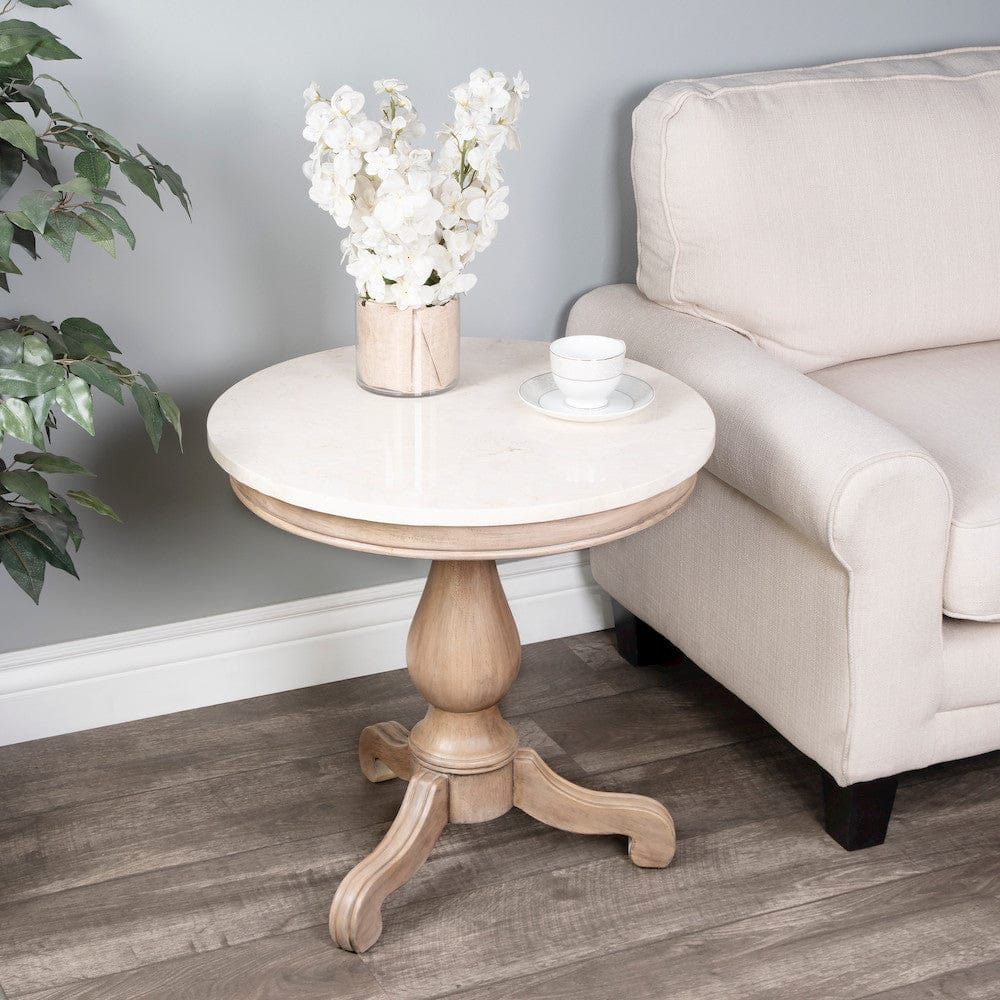 Butler Specialty Company - Danielle 24 in. W Round Marble & Wood Pedestal Side Table, Tan/Beige - 5515415 view 6