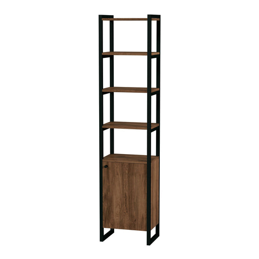 Butler Specialty Company - Drake 73 in. H x 17 in. W Wood & Metal Narrow Bookcase with Open & Closed Shelf Storage, Medium Brown - 5576421