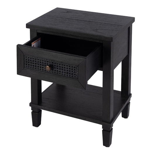 Butler Specialty Company - Flagstaff 20 in. W Rectangular Cane and Wood 1 Drawer Nightstand w Lower Open Shelf, Black - 5758432 View 2