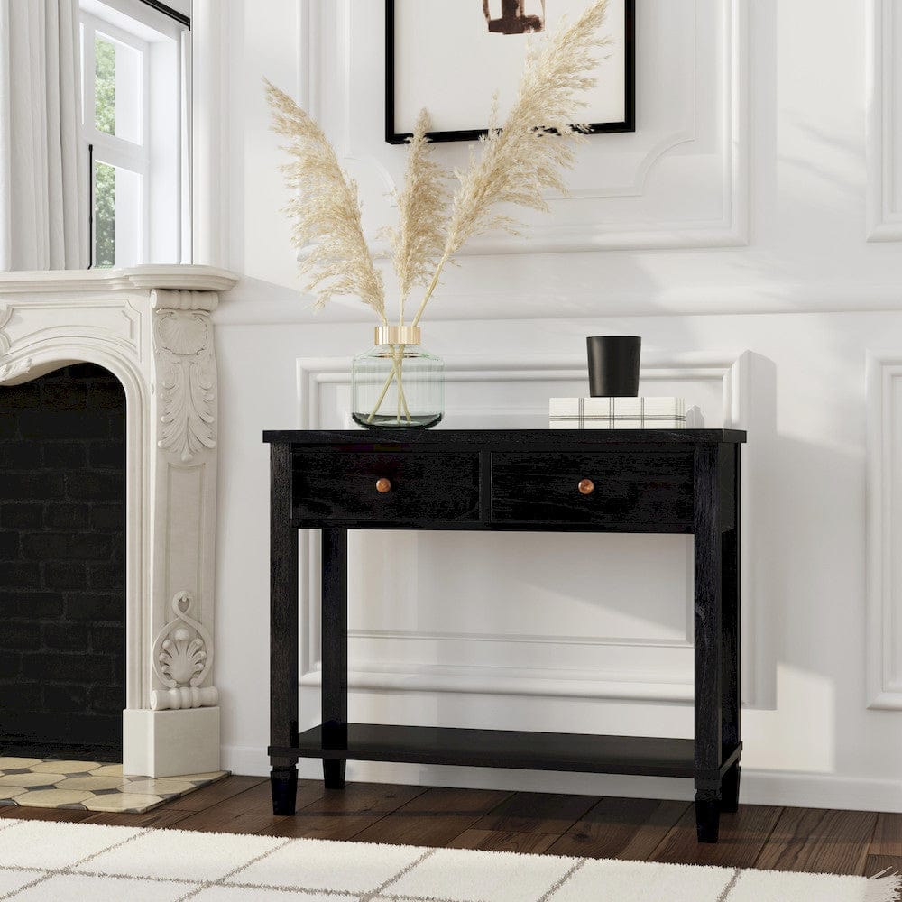 Butler Specialty Company - Flagstaff 36 in. W Rectangular Wood 2 Drawer Console Table w Lower Open Shelf, Black - 5729432 view 7