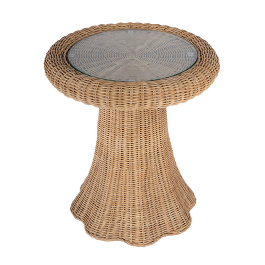 Butler Specialty Company - Flora 22 in. Round Glass Top & Rattan Scalloped End table, Light Brown - 9759404