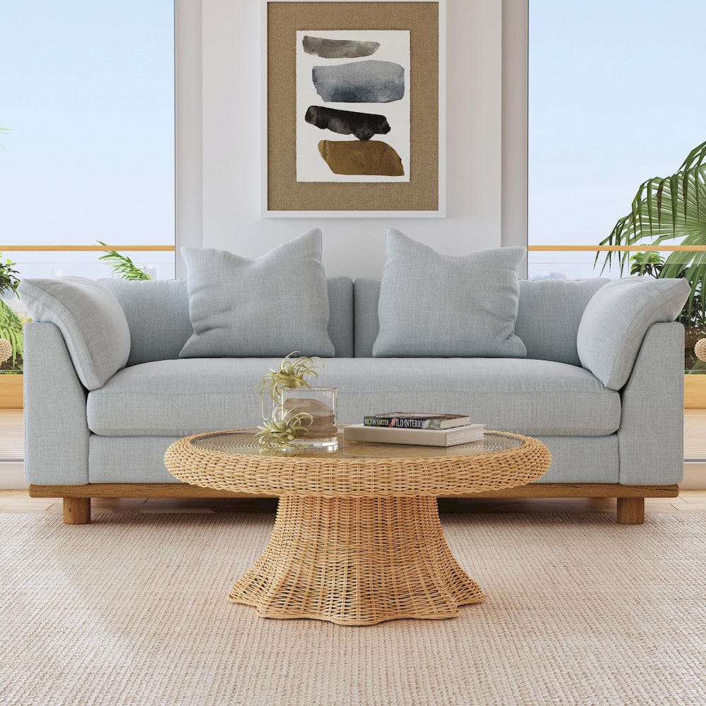 Butler Specialty Company - Flora 40 in. Round Glass Top & Rattan Scalloped Coffee Table, Light Brown - 9760404 view 5