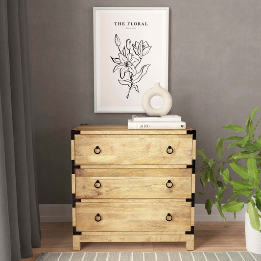 Butler Specialty Company - Campaign - Forster 28 in. W Rectangular Wood Campaign 3 Drawer Dresser, Light Brown - 9337312