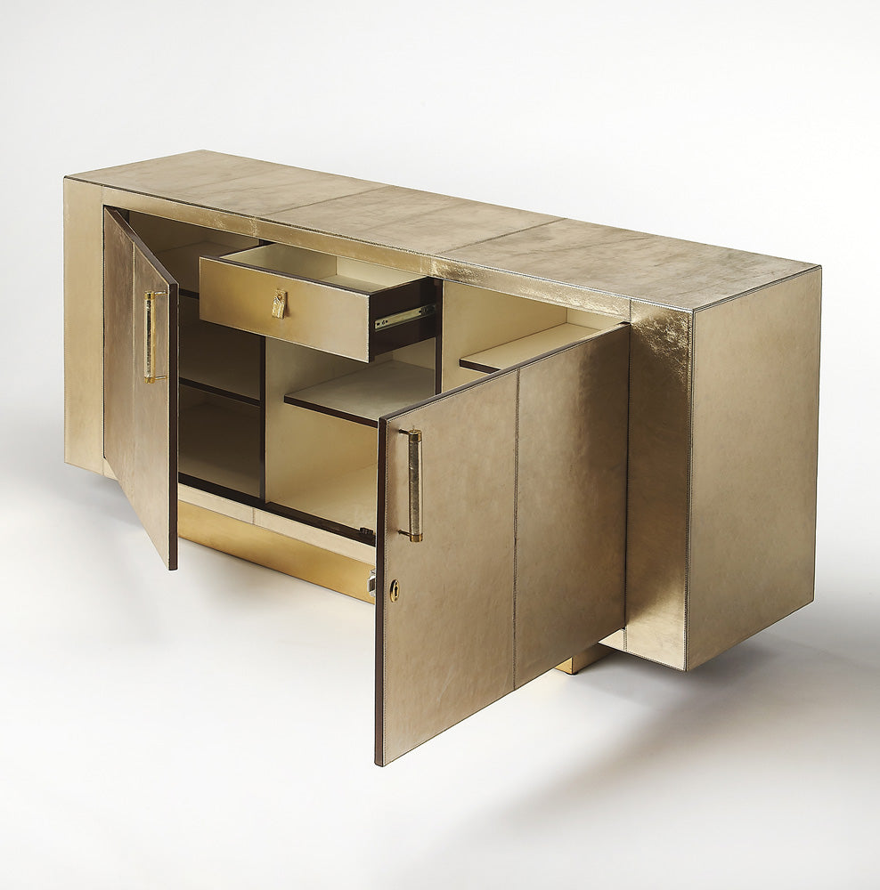Butler Specialty Company - Francois 70.5 in. W Leather & Wood Buffet/Sideboard with 2 Doors, 1 Interior Drawer and 5 Interior Shelves, Gold - 3736350