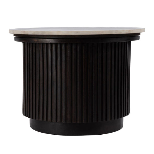 Butler Specialty Company - Georgia 22 in. W Round Wood and Marble Ribbed Side Table, Brown, White - 5823389 view 2