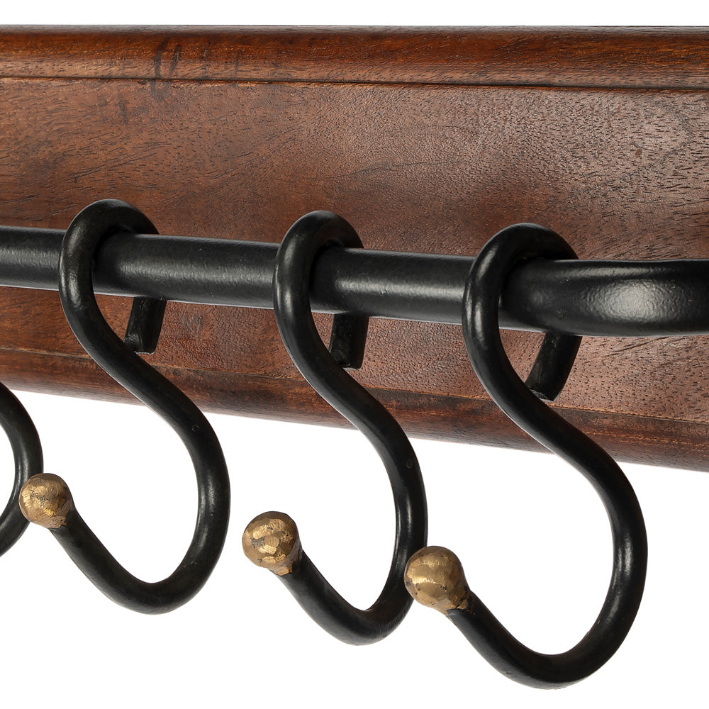 Butler Specialty Company - Hors D'oeuvres - Glendo 23.5 in. W Rectangular Iron & Wood 6 Hook Wall Coat Rack, Medium Brown - 3366016