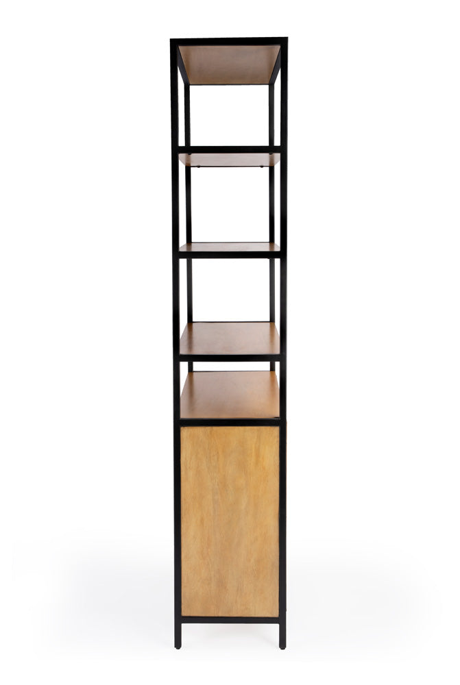 Butler Specialty Company - Hans 84.25 in. H x 35.25 in. W Wood & Metal Etagere Bookcase with Open Shelving, Light Brown - 5554419_CLOSEOUT
