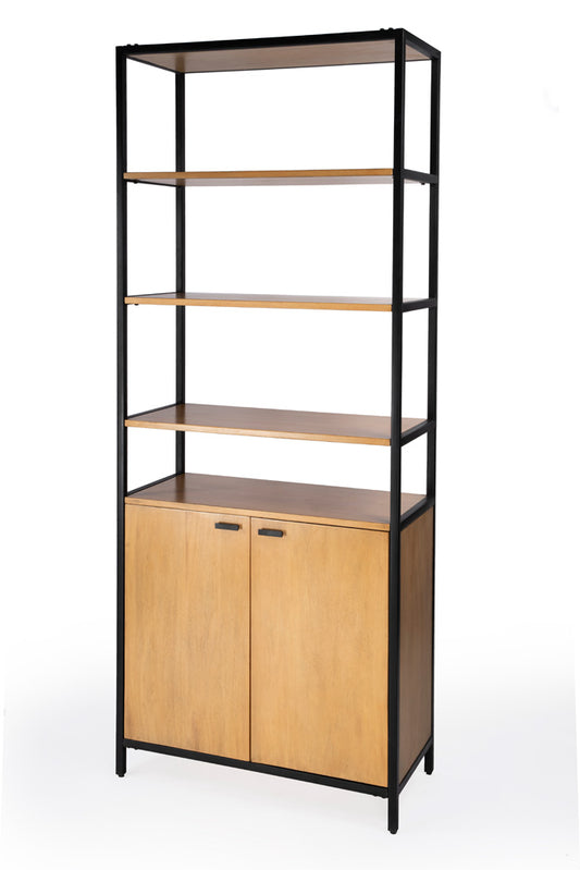 Butler Specialty Company - Hans 84.25 in. H x 35.24 in. W Wood & Metal Open & Closed Shelf Etagere Bookcase, Light Brown - 5555419_CLOSEOUT