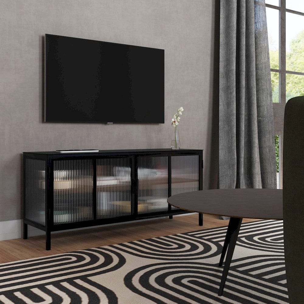 Butler Specialty Company - Hoxton 52 in. W Ribbed Glass & Iron 2 Door TV Stand, Black - 5703025 view 6