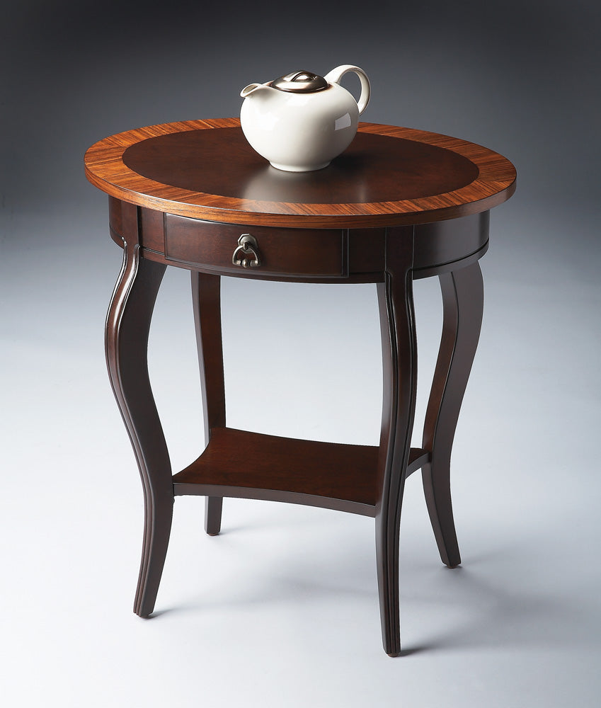 Butler Specialty Company - Jeanette 24.5 in. W Oval Wood 1 Drawer Side Table, Dark Brown - 532211