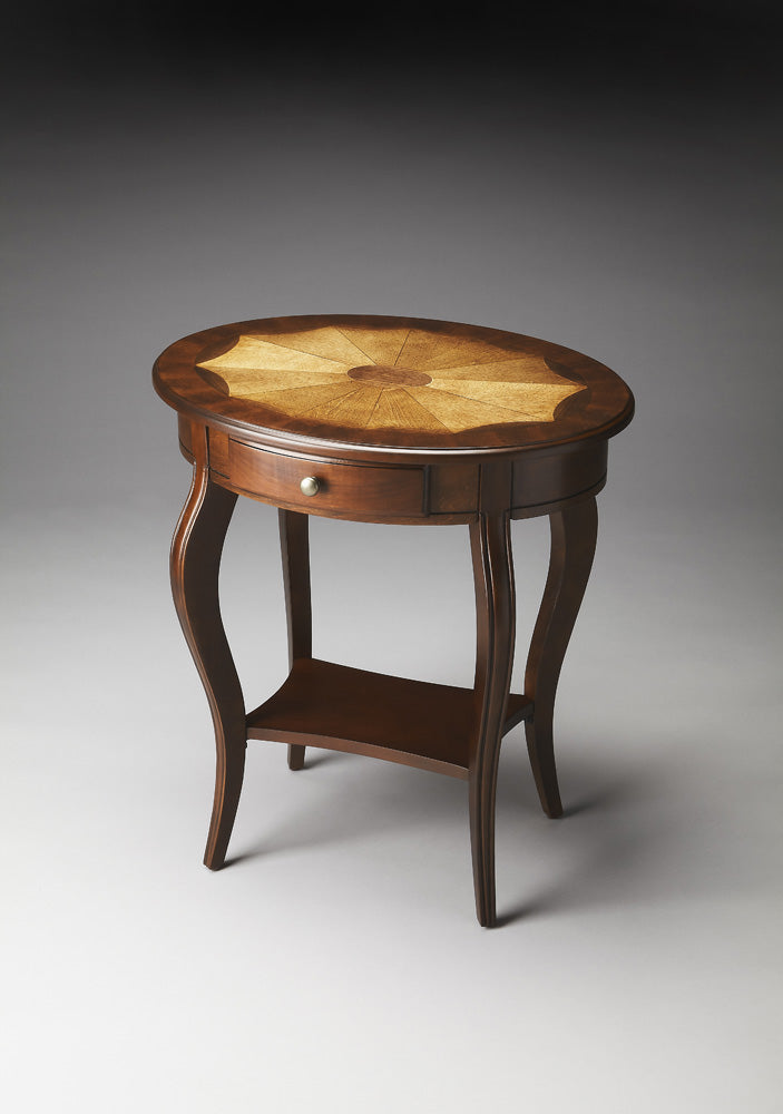 Butler Specialty Company - Jeanette 24.5 in. W Oval Wood 1 Drawer Side Table, Dark Brown - 532024