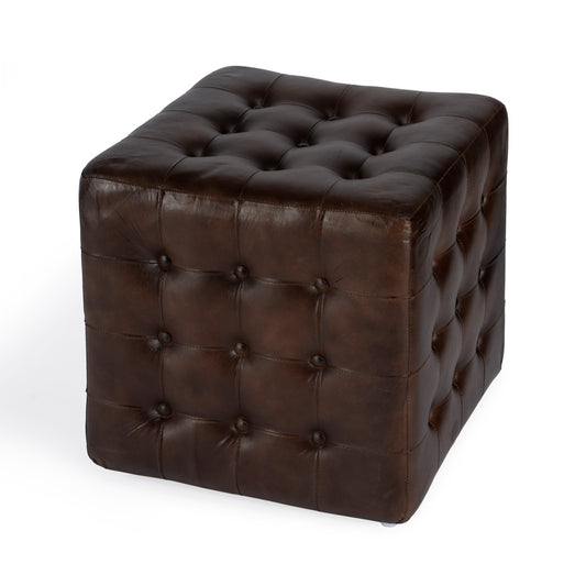Butler Specialty Company - Leon 18 in. W Square Leather Cube Ottoman, Dark Brown - 6165117