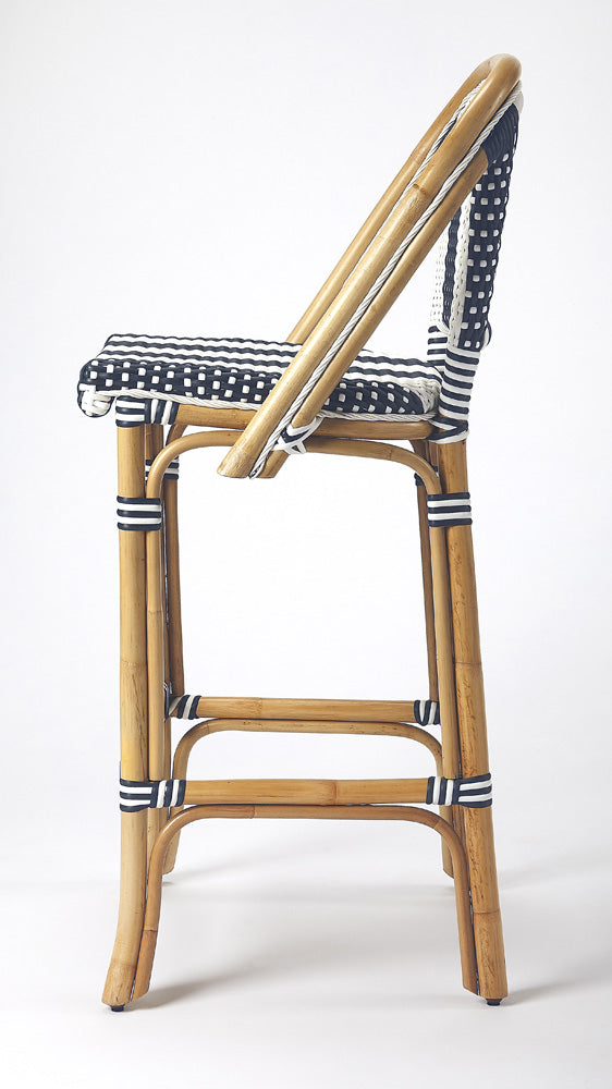 Butler Specialty Company - Lila 28 in. Seat Height Rattan Bar Height Stool with Back & Footrest, Blue - 3715291