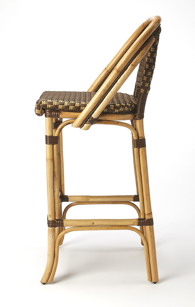 Butler Specialty Company - Lila 28 in. Seat Height Rattan Bar Height Stool with Back & Footrest, Medium Brown - 3715354_CLOSEOUT