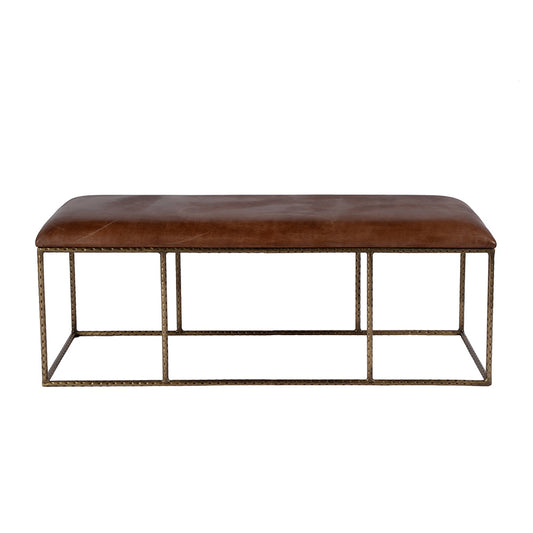 Butler Specialty Company - Lloyd 48 in. W Leather and Iron Backless Upholstered Bench, Brown, Gold - 5828344 View 2