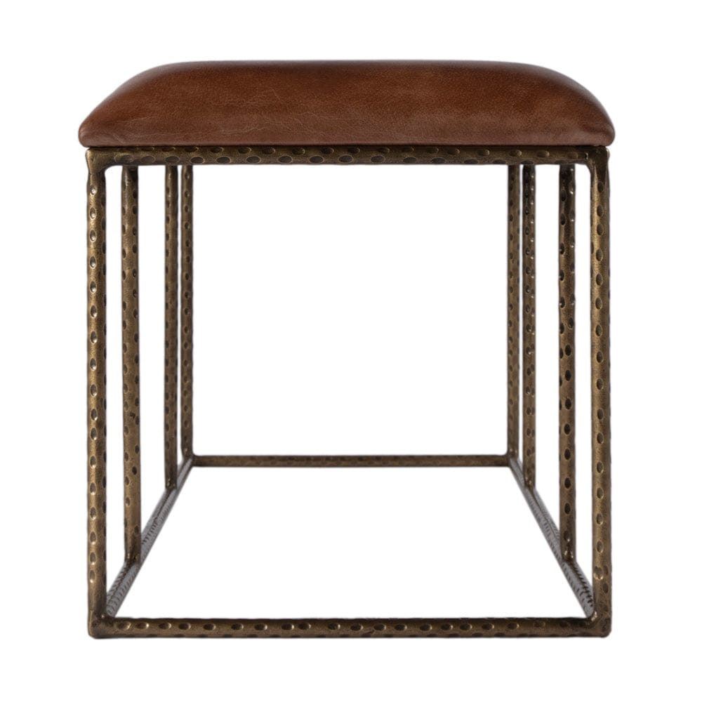 Butler Specialty Company - Lloyd 48 in. W Leather and Iron Backless Upholstered Bench, Brown, Gold - 5828344 View 4