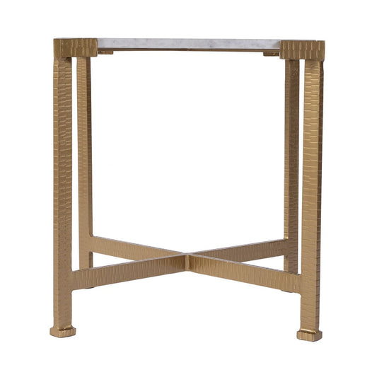 Butler Specialty Company - Loric 18 in. W Square Iron and Marble Side Table, White, Antique Gold - 5904389 View 2