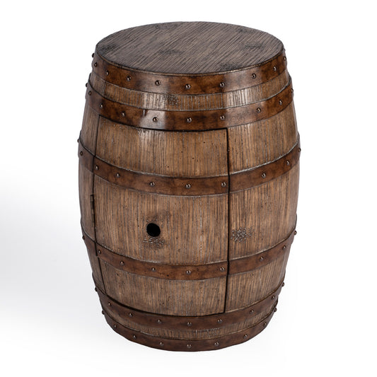 Butler Specialty Company - Lovell 18 in. W Round Rustic Wood Barrel 1 Door Side Table, Medium Brown - 6044245