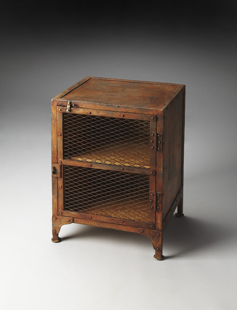 Butler Specialty Company - Lucas 18 in W. Rectangular Iron Industrial Chic 1 Door End Table/Accent Storage, Medium Brown - 3132025