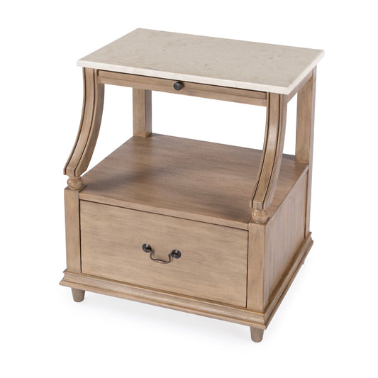 Butler Specialty Company - Mabel 24 in. W Rectangular Marble & Wood 1 Drawer Nightstand, Tan/Beige - 5519415
