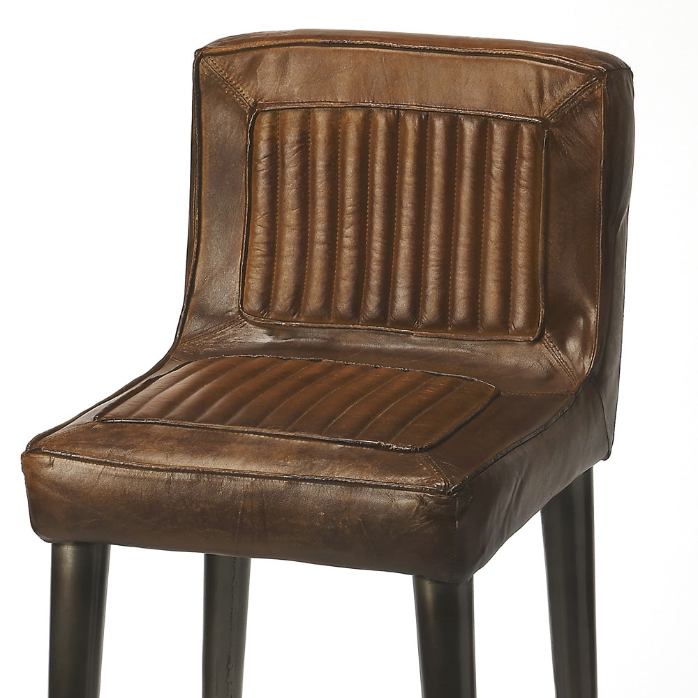Butler Specialty Company - Maxwell 32 in. Seat Height Leather & Metal Bar Height Stool with Low Back & Footrest, Dark Brown - 4347344