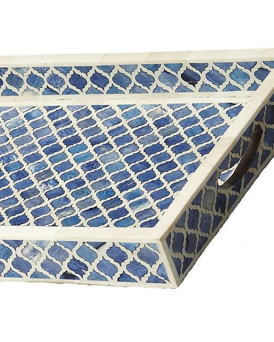 Butler Specialty Company - Hors D'oeuvres - Meknes 20 in. W Bone Inlay & Wood Serving Tray, Blue/White - 3473016