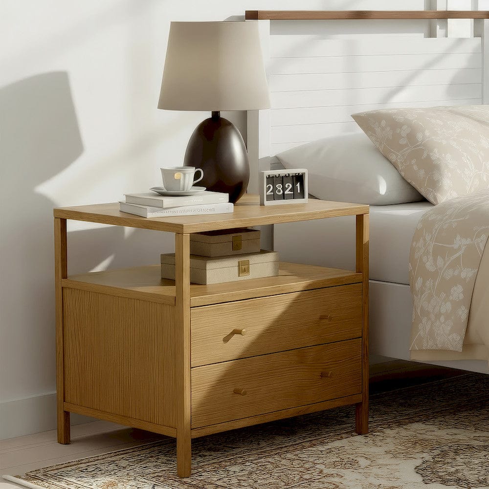 Butler Specialty Company - Mendel 28 in. W Rectangular Wood 2 Drawer Wide Nightstand with Open Shelf, Light Brown - 6265492 view 5