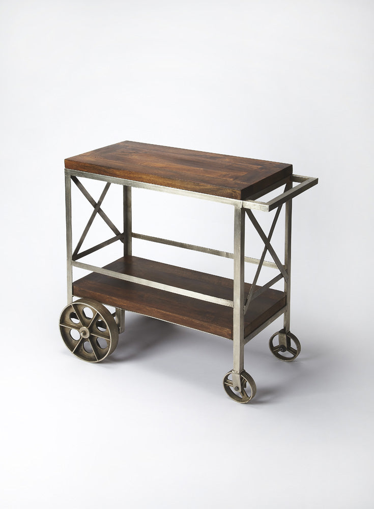 Butler Specialty Company - Merrill 34 in. W Rectangular Wood & Metal 2 Tier Bar Cart on Wheels, Multi-Color - 3541330